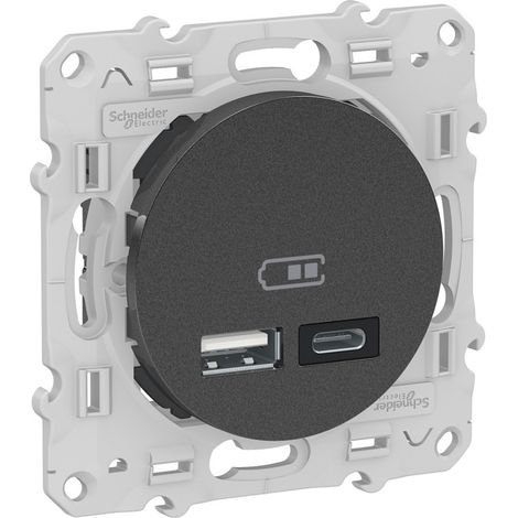 Schneider Electric – Prise USB double type A+C anthracite – 5 VCC – 2,4A – Mode de pose électricité – Pour usage professionnel