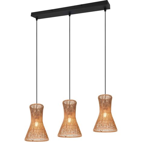 Lampada a sospensione 3 luci, fibre naturali, L 75 cm, Bijou (1/5)