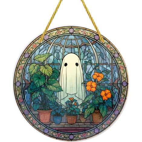 Plantes et fantômes en pots de serre, décorations murales rondes, 15 x cm, 2 mm d'épaisseur (1/5)