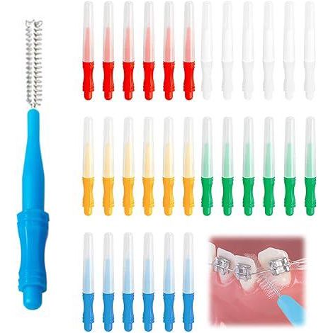 Lot de 30 brossettes interdentaires, nettoyage dentaire espaces étroits, hygiène bucco-dentaire, soin des dents, brosses à dents interdentaires (1/5)