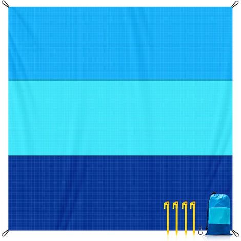 x wasser und sandabweisende Strandmatte große tragbare Strandmatte und Campingmatte geeignet für Strand Camping Picknicks und Reisen 200 x 140 cm blau (1/5)