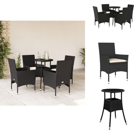Ensemble à manger de jardin et coussins 5 pcs noir rotin verre - Meubles De Jardin - Salon De Jardin - Set De Jardin - Mobilier De Patio - Table De Jardin (1/5)
