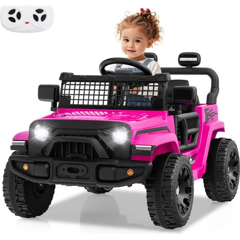 Voiture Camion 12V pour Enfants, Véhicule Électrique à Batterie avec Télécommande, 3 Vitesses, Lumières LED, Musique et Klaxon, Rose (1/5)