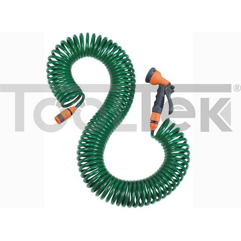 KIT TUBO DA GIARDINO A SPIRALE PER INNAFFIARE TUBO+PISTOLA 15mt FLESSIBILE ACQUA (1/5)