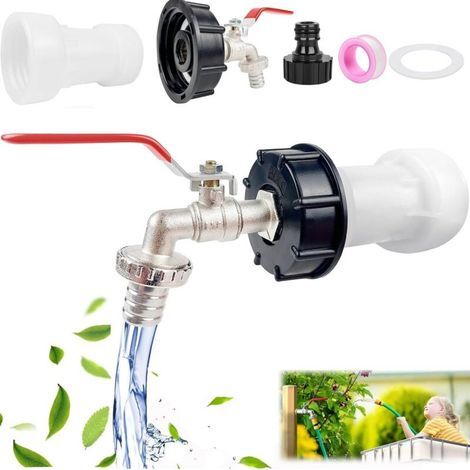 1 Robinet Cuve. Adaptateur S60x6. Raccord 3/4 Pouces. Rallonge 11cm. Pour Baril Eau Pluie Jardin (1/5)