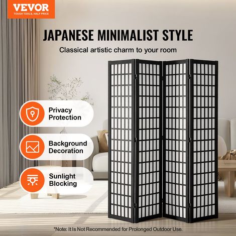 Cloison de Séparation Japonaise à 4 Panneaux, Séparateur de Pièce Pliable en Bois, Paravent de Confidentialité, pour Séparation de… (1/5)