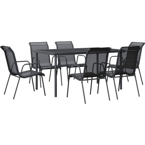 7 Piece Garden Dining Set Black Steel and Textilene vidaXL (1/5)