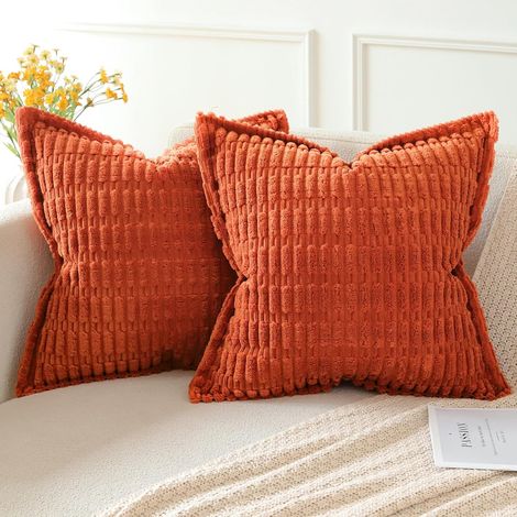 Lot de 2 housses coussin velours côtelé orange boho 45x45 cm salon chambre (1/4)