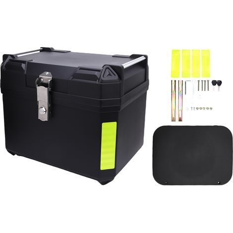 Coffre arrière universel pour moto de 60 L, étanche, ABS, doublure intérieure en cuir PU, anti-impact, pour scooters avec porte-bagages arrière, noir