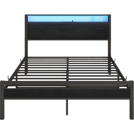 Metallbett 140x200 mit Stauraum, LED und USB-Anschlüssen, schwarz (1/5)