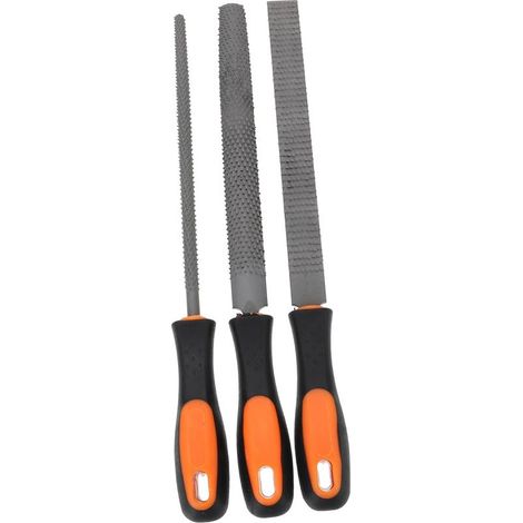 Ensemble de 3 râpes à bois et à poncer en acier noir.