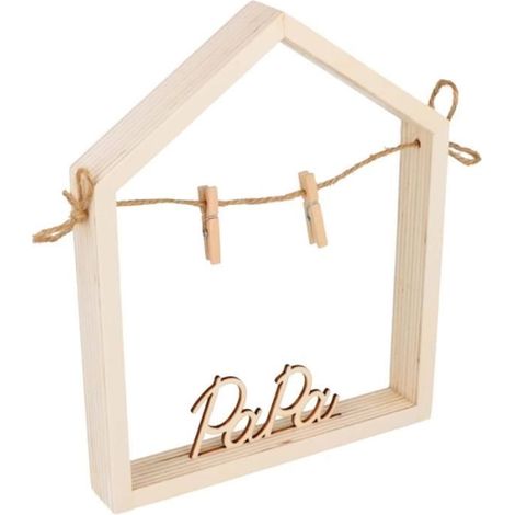 Cadre photo 3D en bois - Papa - Maison - 19 x 15,3 x 2,5 cm