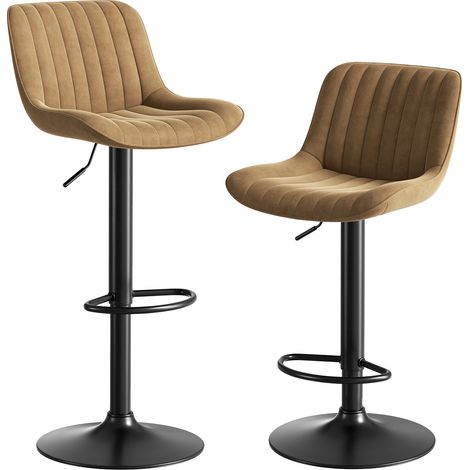 CHICFURN Pack de 2 taburetes de bar giratorios 47 x 46 x 87 cm, terciopelo marrón (1/5)