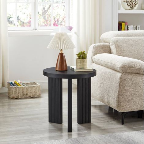 Mesa auxiliar redonda 44,5x44,5x45 cm de MDF negro, diseño acanalado – MEUBLIV (1/5)
