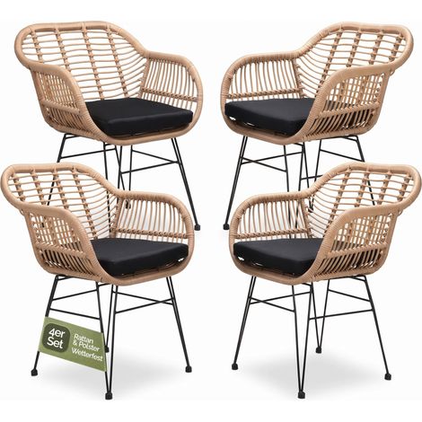 CASARIA® Gartenstühle 4er Set Polyrattan inkl. 5cm Auflagen Boho-Stil Gartensessel Wetterfest mit Armlehne Garten Terrasse Balkon Stuhl Sessel Outdoor 4er Set (1/5)