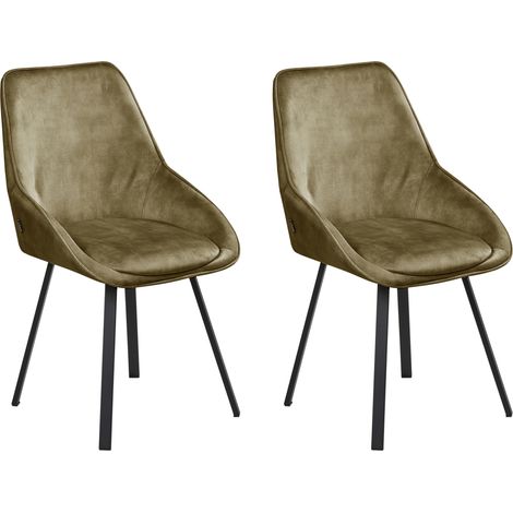 Conjunto de 2 sillas de comedor modernas de terciopelo con patas de hierro negras recubrimiento en polvo 180º giratorio verde Terlton (1/5)