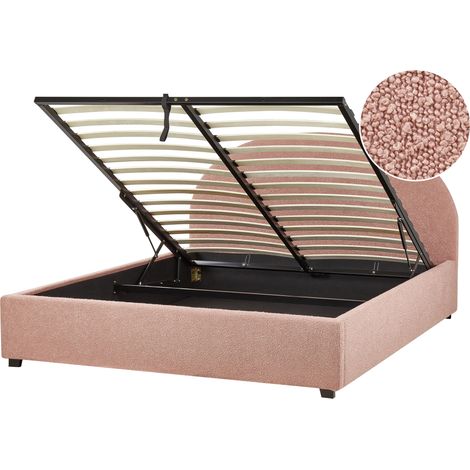 Cama con almacenaje de 140 x 200 cm minimalista de bouclé rosa pastel Vaucluse (1/5)