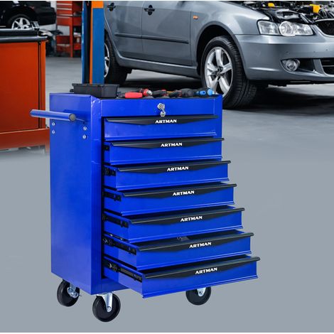 Carrello portautensili in metallo con 7 cassetti, 52,5 x 33 x 77,5 cm, nero e blu HAVRYA (1/5)
