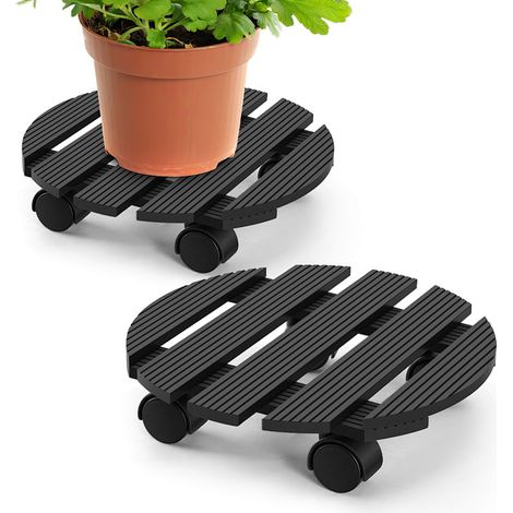 Wolketon 2X WPC Pflanzenroller 30cm, Blumenroller Tragkraft 80 KG, Rolluntersetzer mit Rollen, Kübelroller für Pflanzen, Blumentopf(Rund, Grau) (1/5)