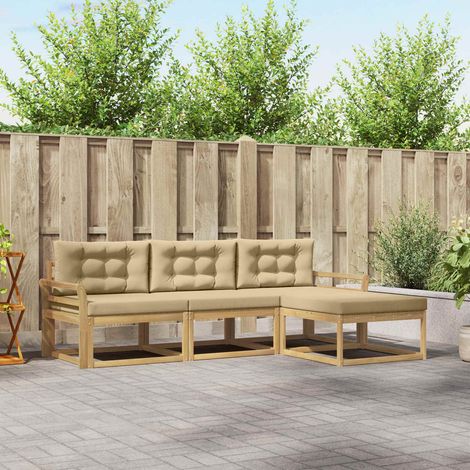 vidaXL Outdoor-Sofagarnitur mit Kissen 4 pcs Weiß und Beige Polyester (1/5)