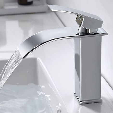 Modern Waterfall Bathroom Faucet, Elegant Design Basin Faucet, Brass Mixer Tap, Hot and Cold Water Available, Chrome Tap G 3/8 (1/5)