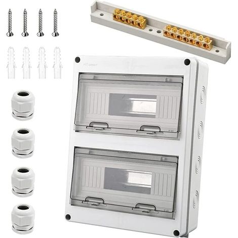 Coffret Electrique Etanche, Coffret Electrique Etanche Exterieur IP65 24 Modules, avec 7 Bornes, 4 Connecteurs, pour une Utilisation à l'extérieur, Sites Industriels, Postes de Charge (24 Modules)