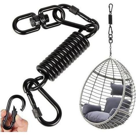 Ressort oscillant pour fauteuil suspendu, fauteuil suspendu avec 2 mousquetons et crochets pivotants à 360 °, mousqueton, capacité de charge jusqu'à 250 kg, ressort de suspension pour sac de (1/5)