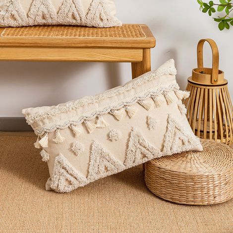 Taie d'oreiller tuftée de chambre à coucher, housse de coussin blanc cassé, de salon, taie d'oreiller taille décorative, 3050cm (sans noyau) (1/5)