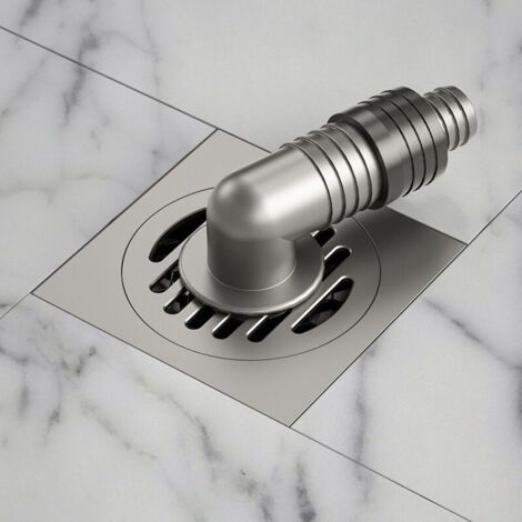 Bonde de douche carrée (100 x 100 mm) avec couvercle de crépine amovible, siphon de sol extérieur, raccordement pour lave-linge, en laiton brossé