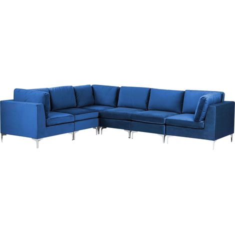 Modular Corner Sofa 6 Seater EVJA Velvet Navy Blue Right Hand (1/5)