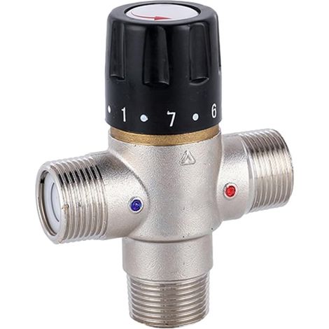 1 Mitigeur thermostatique, Laiton, DN20, Filetage mâle, Plage 35-55°C, Douche et Bain (1/4)
