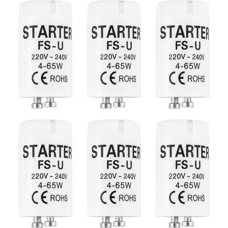 6 Pièces Starter Neon FS-U 4-65W 220-240V – Démarreur Tube Fluorescent et Néon, Compatible Lampe UV Aquarium et Tube LED, Starter Neon 4-65W pour Remplacement Rapide