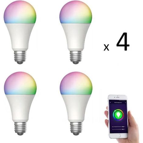 (4er-Pack) Intelligente LED-Lampe – 8,5 W – E27-Fassung – 800 lm – RGB – WLAN