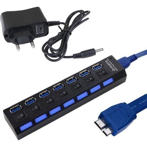 Hub USB 3.0 a 7 porte con indicatore LED per PC/laptop, 5 Gbps, spina europea. (1/4)