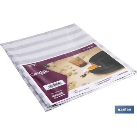 Nappe imperméable antitache à motif rayé 140x300cm en vinyle et polyester beige et blanc (1/2)