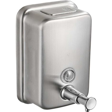 BRAVIX Distributeur de savon mural pour salle de bain, distributeur de liquide mural commercial en acier inoxydable pour cuisine, garage, bureau, hôtel, restaurant ou usage domestique, 500 ml (argent