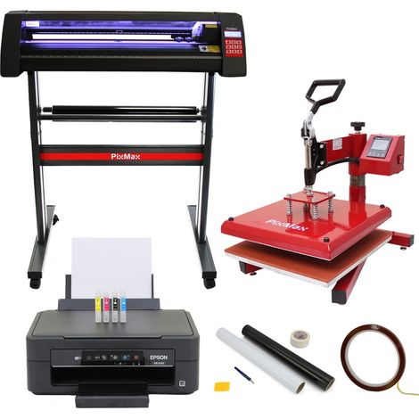 Prensa Térmica Oscilante 38cm, Cortador Vinilo LED, Impresora e Accesorios (Cartuchos, Rollo Cinta Térmica, Hojas de Sublimación, Cuchilla, Limpiacristales y Cinta Aplicación) Prensa Calor
