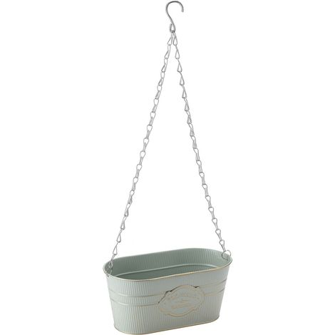 Pot de fleurs suspendu en métal avec chaîne, gris-bleu, style rustique (1/5)