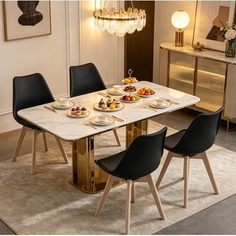 Silla de comedor giratoria de polipiel negra y madera maciza, 360°, acolchada, con respaldo ergonómico (1/5)