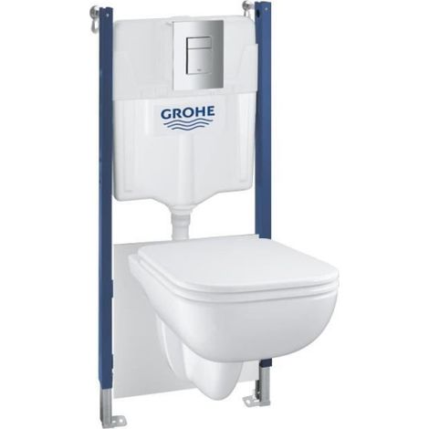 Pack Bâti support 5 en 1 - GROHE - Blanc - 1.13 m - Céramique - Cuvette + abattant + plaque de commande + supports muraux (1/5)