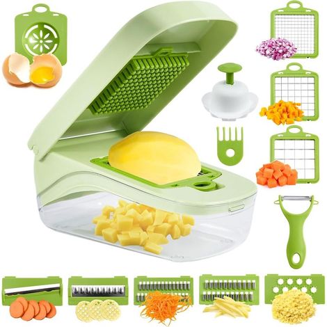 17-in-1 Gemüseschneider, multifunktionaler Gemüseschneider mit Deckel, Eiertrenner, Edelstahlklingen, für Zwiebelsalat (1/5)
