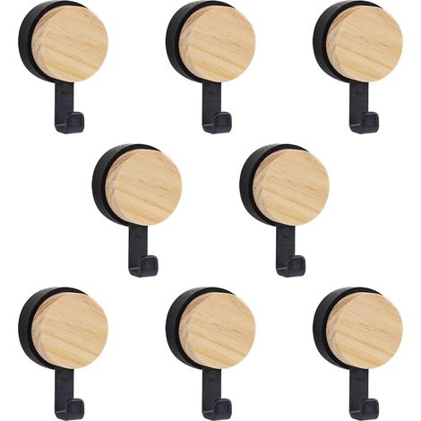 8 ganchos de pared de madera natural, adhesivos sin necesidad de taladrar, para dormitorio, sala de estar o baño. (1/5)