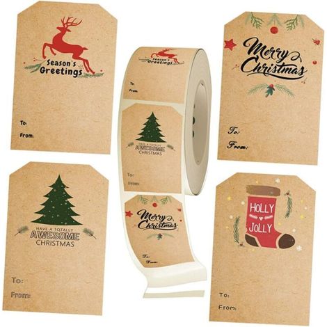 Ulisem 300pc/roll rectangular Christmas tree shaped kraft paper self-adhesive tags - gift labeling stickers (1/5)