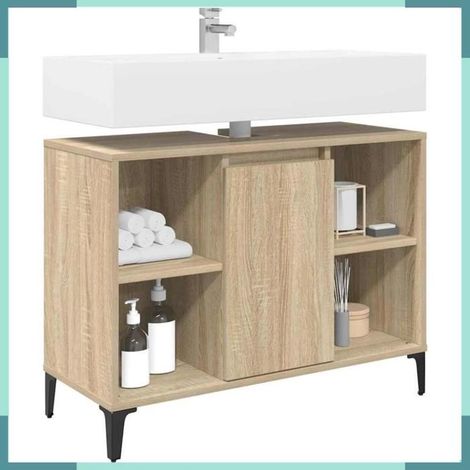 881271 Armoire d'évier avec étagère Chêne Sonoma 80 x 33 x 60 cm (1/5)