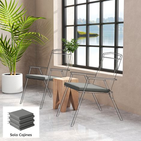Gris 46x42x7 cm - Ensemble de coussins pour chaises de salle à manger, 6 pièces avec housse et attaches lavables, imperméable anti-UV foncé (1/4)