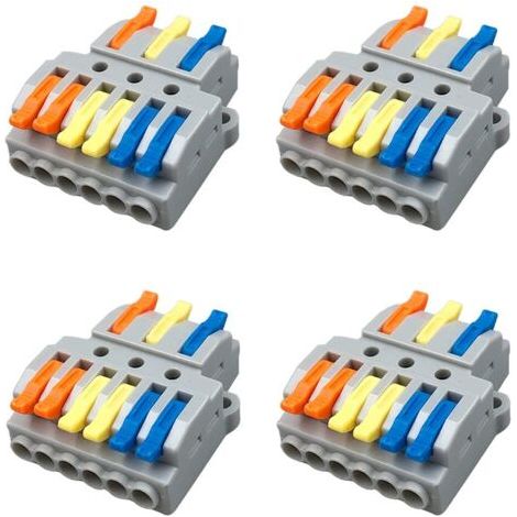 4Pcs Levier-Ecrou Fil Connecteur Set, 3 en 6 sorties Conducteur Compact Fil Connecteurs, Compact Connecteur Ressort Bornier (1/3)