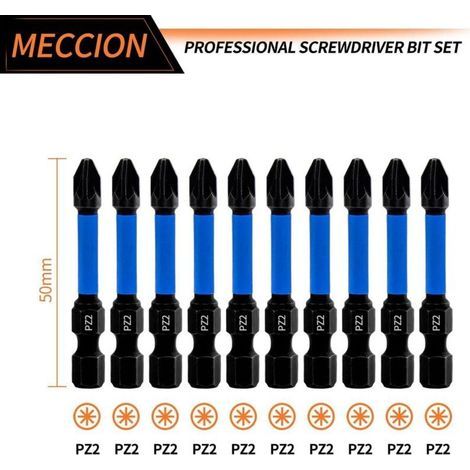 Lntyq Jeu de Embouts Tournevis de Pozidriv Professionnels 10Pcs Longueur 50mm Embouts Visseuse PZ2 Magnétique à Choc avec 1/4" Hexagonale Tige (1/5)