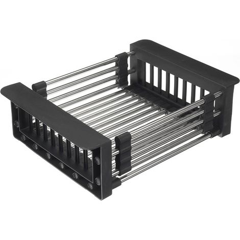 Panier d'évier coulissant en acier inoxydable, bac à légumes épais, égouttoir, grille d'évier, grand panier noir épais-AquaForge (1/5)