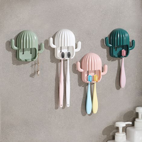 Support mural pour brosse à dents en forme de cactus, support auto-adhésif pour brosse à dents
