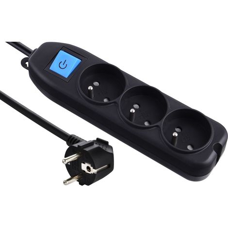Electraline 34123 - Ciabatta multipresa a 3 prese + interruttore, 1,5 m, nero (1/2)